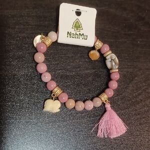 Pink and Gold Beaded Bracelet with Tassel
